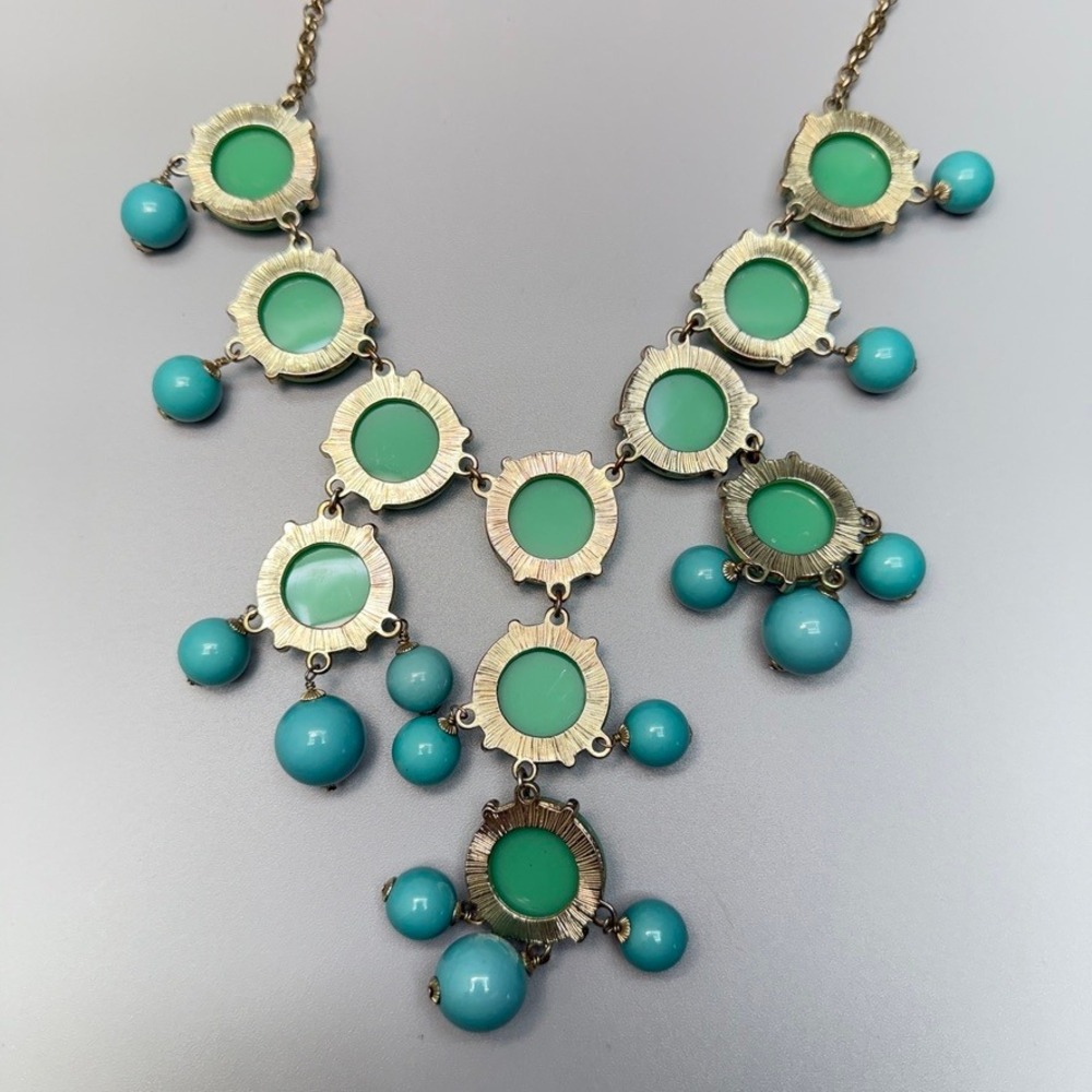 J Crew Chunky Long Bib Necklace 23" Adjustable Green Blue Acrylic Circle Beads - Picture 7 of 10